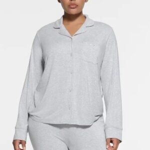 SKIMS Pajama Sleep Top Womens XS Light Heather Gray Button Up Modal Stretch NWT